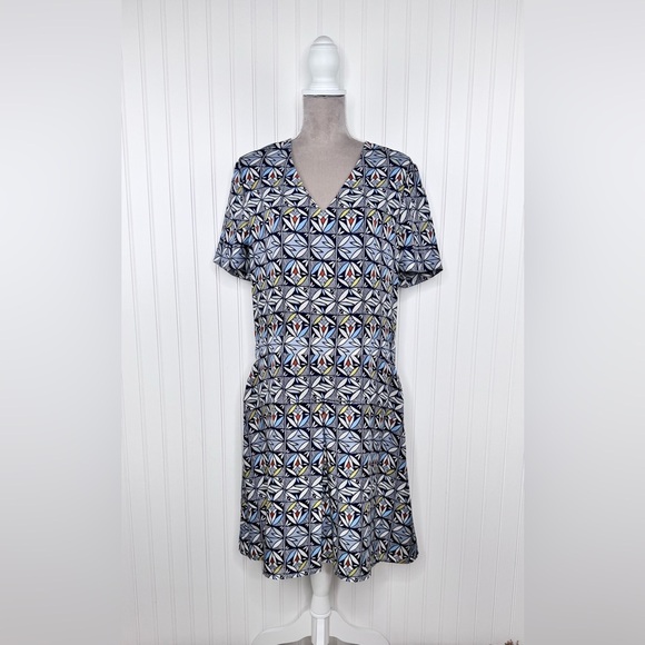 Tory Burch‎ Women Silk Geometric Pattern V-neck Dress Size Large - Picture 1 of 13